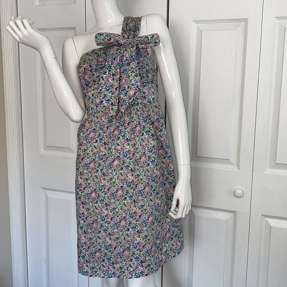 🔥 JCREW Liberty Fabric DRESS FLORAL BOW one shoulder New - Picture 7 of 11